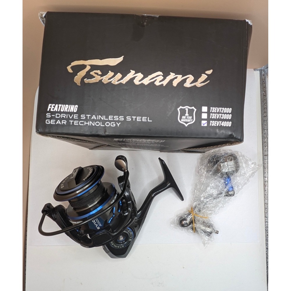 Tsunami Evict 4000 Spinning Reel TSEVT4000 S-Drive Stainless Steel Gear Blue